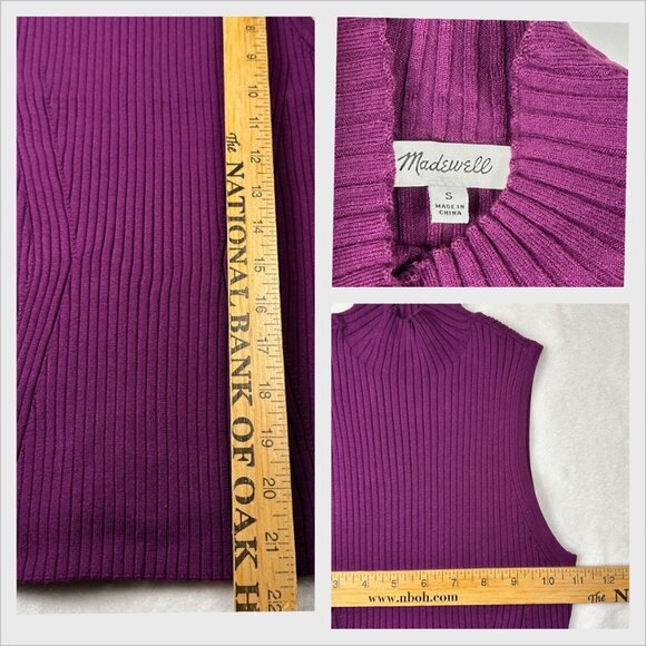 Madewell Ribbed Mock‑Neck Sweater Tank Small Purple Minimalist Office NWOT - Picture 8 of 9